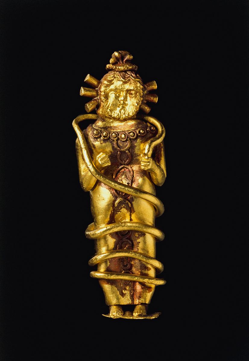 Frontal view of the golden figurine of Aion