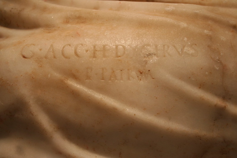 Oceanus of Merida, detail of inscrition on god's thigh