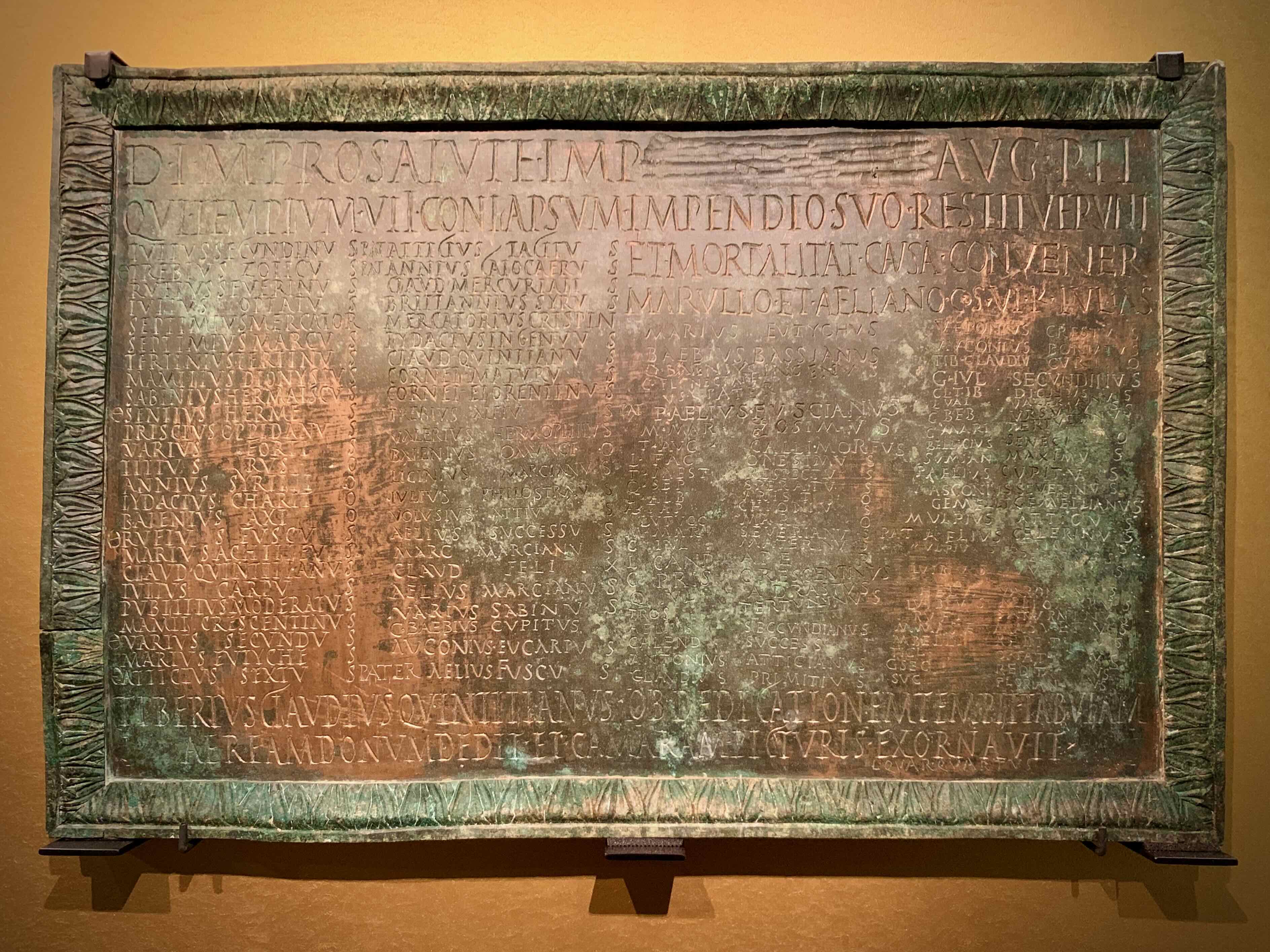 Plaque with list of Mithraic fellows from Virunum