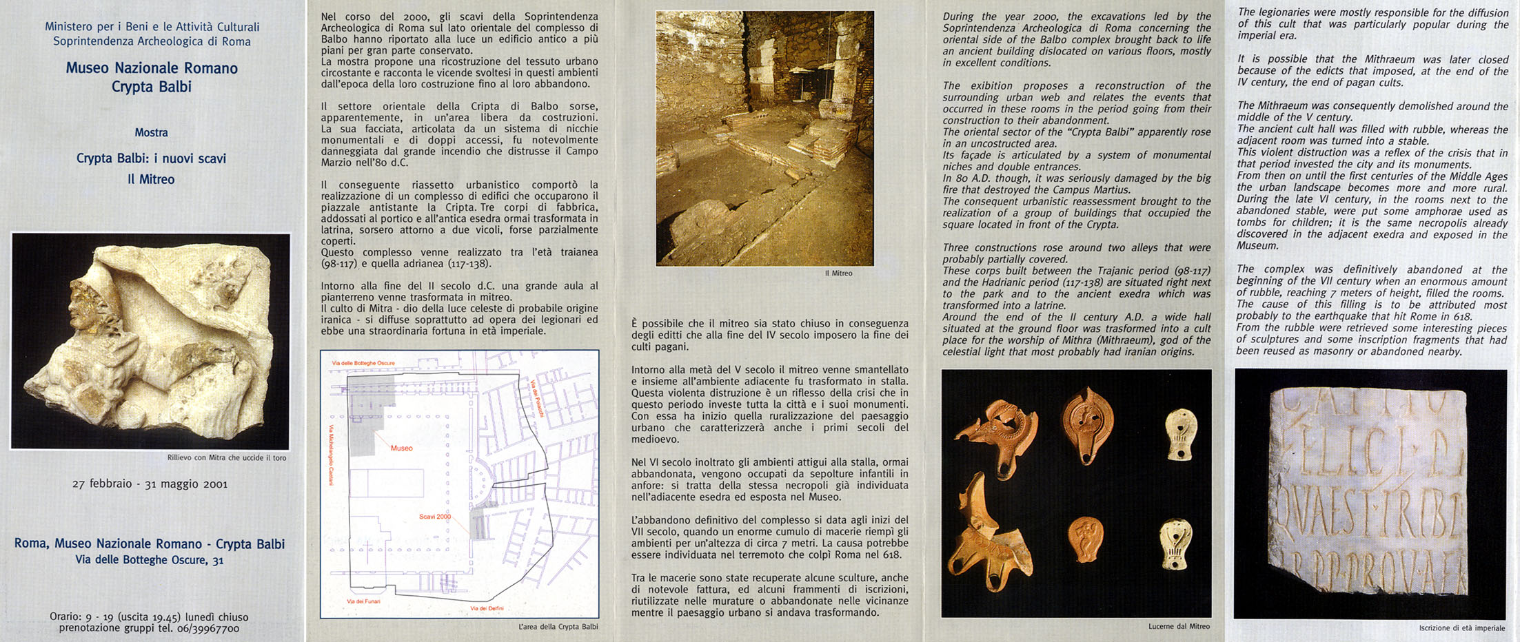 Panfleto distribuido a los visitantes del complejo arqueológico de la Cripta Balbi.