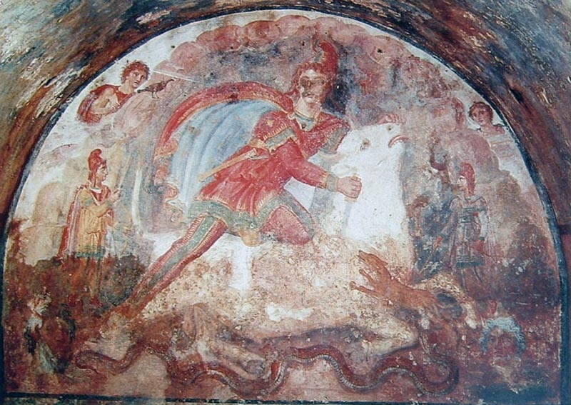 Fresco representando la tauroctonia del Mitreo de Capua