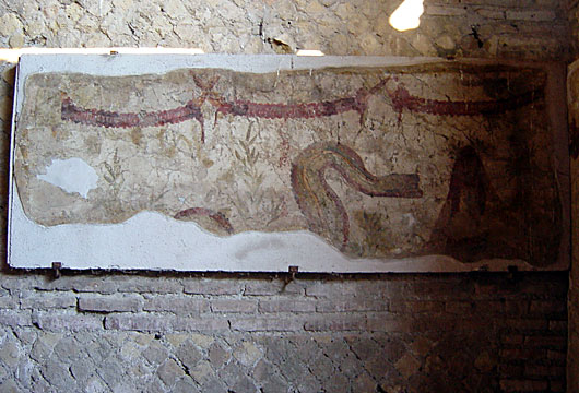 One of the frescoes that decorates the Mithraeum