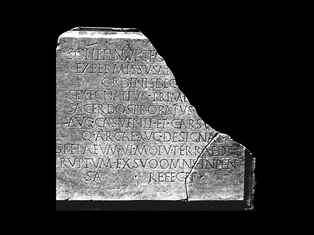 Plaque on the restauration of Umbria Mithraeum