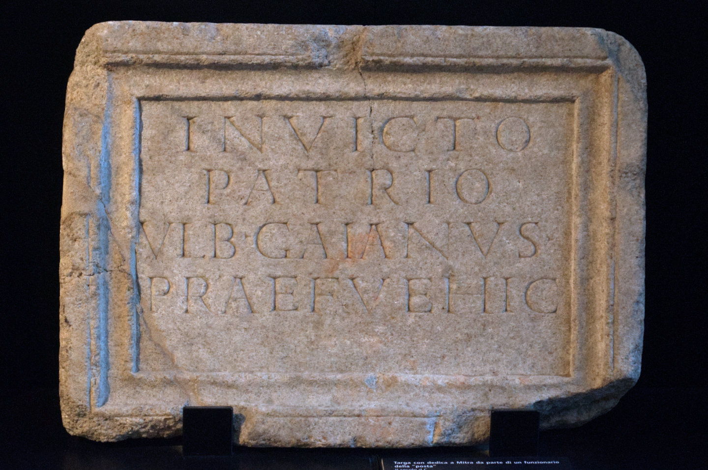 Plaque dedicated to god Mithras Invictus Patrius.
