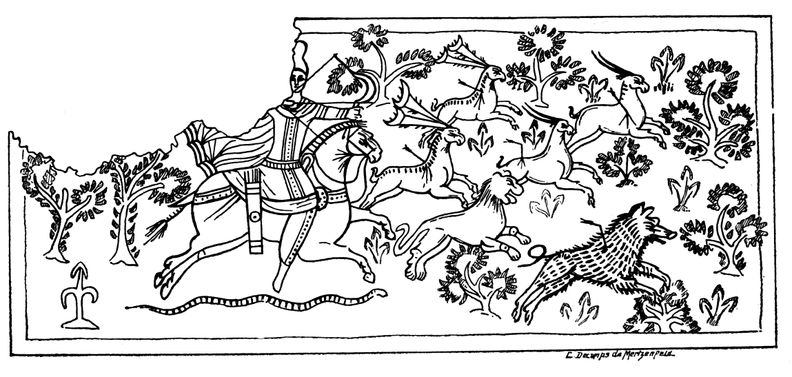 Fresque du Mithraeum de Dura Europos. La chasse de Mithra à cheval.