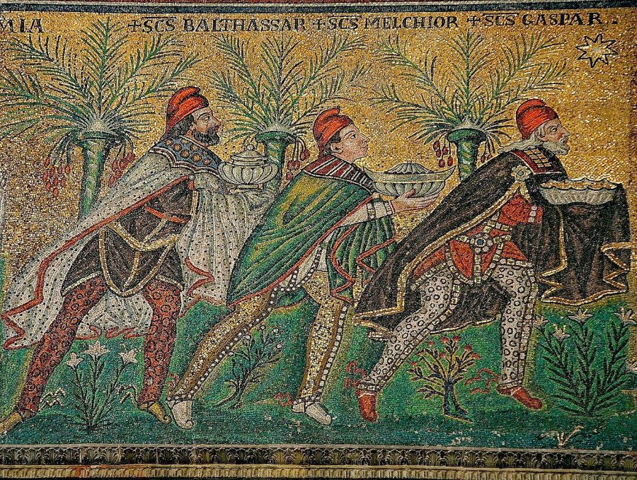 Mosaic of the Magi’s Adoration at the Basilica of Sant’Apollinare Nuovo in Ravenna, Italy (completed ca. 526 CE)
